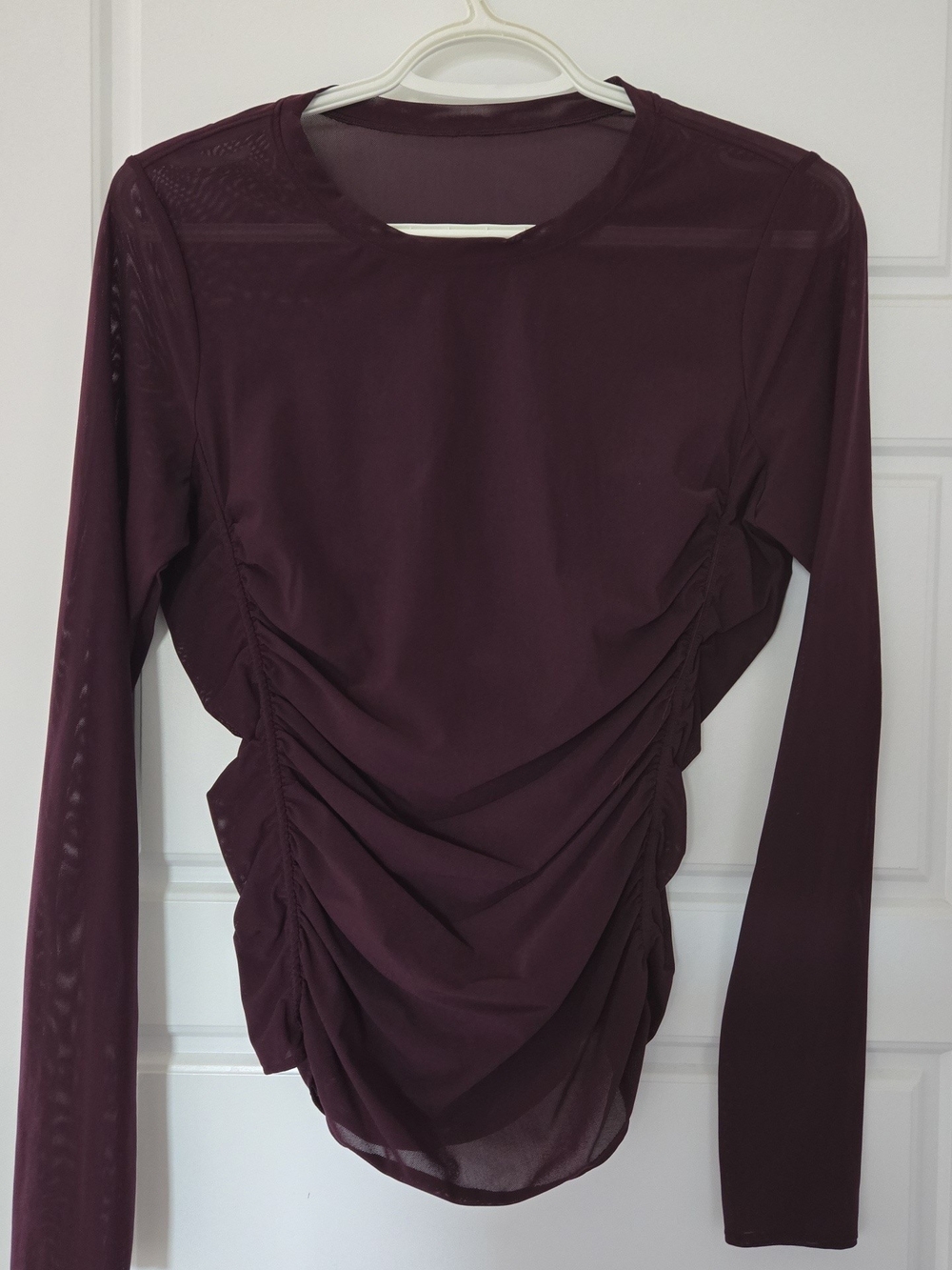 lululemon athletica Long Sleeve Mesh  Ruched Crew Top - Plum/Burgundy
